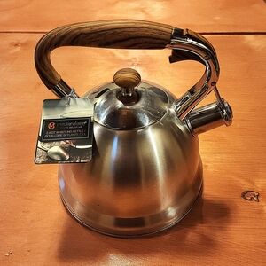 Premium Stainless Steel Whistling Kettle with Wood Handle